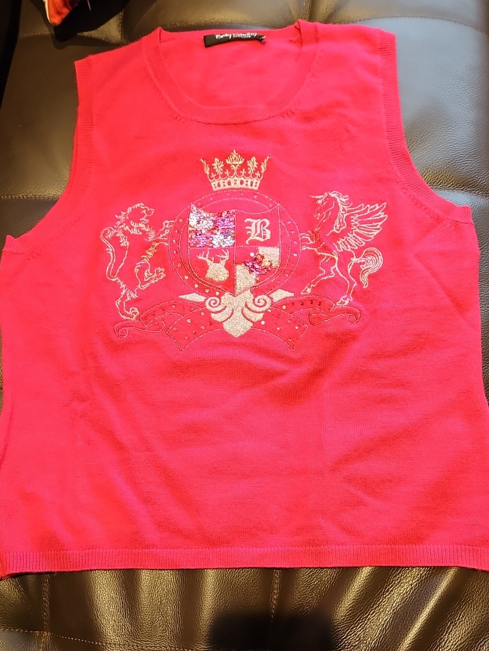 SPARKLY BRIGHT PINK CREST WOMENS TOP